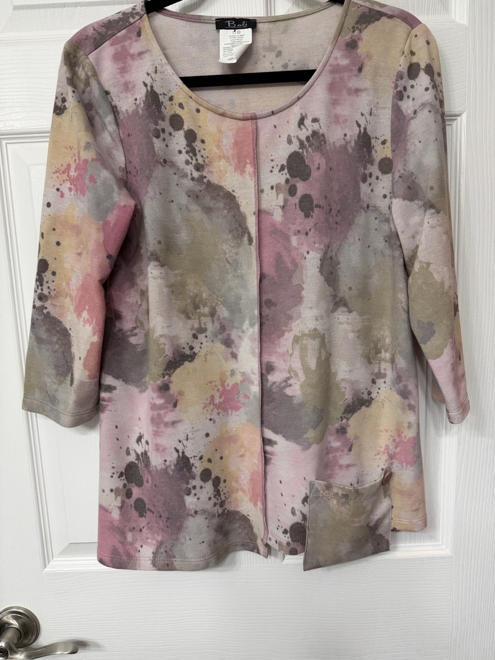bobeau Pink Multi Watercolor Scoop Neck Tunic
